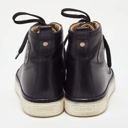 Hermes Black Leather Jimmy High Top Sneakers Size 38