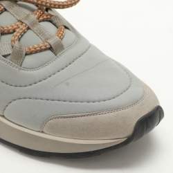 Hermes Grey Leather and Neoprene Miles Lace Up Sneakers Size 38