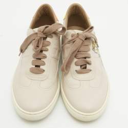Pre Owned Hermes Beige Leather Quicker Lace Up Sneakers Size 37