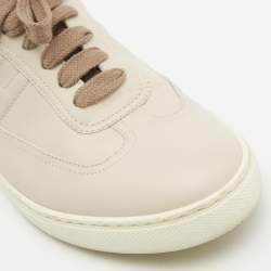 Pre Owned Hermes Beige Leather Quicker Lace Up Sneakers Size 37