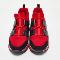 Hermes Red/Black Leather and Fabric Player Slip On Sneakers Size 39.5
