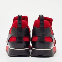 Hermes Red/Black Leather and Fabric Player Slip On Sneakers Size 39.5