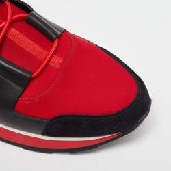 Hermes Red/Black Leather and Fabric Player Slip On Sneakers Size 39.5