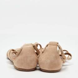 Hermes Beige Suede Coquillage Caged Flat Sandals Size 37.5