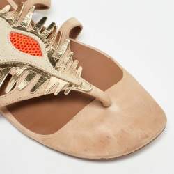 Hermes Beige Suede Coquillage Caged Flat Sandals Size 37.5