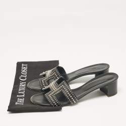 Hermes Black Studded Leather Oasis Sandals Size 40