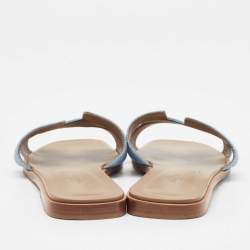 Pre Owned Hermes Blue Denim Oran Flat Slides Size 40.5