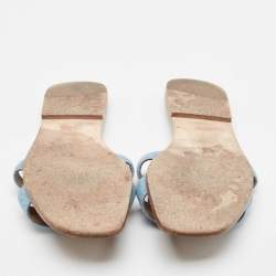 Pre Owned Hermes Blue Denim Oran Flat Slides Size 40.5
