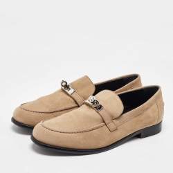 Pre Owned Hermes Beige Suede Destin Slip on Loafers Size 38