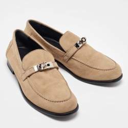 Pre Owned Hermes Beige Suede Destin Slip on Loafers Size 38