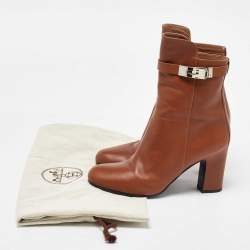 Hermes Brown Leather Joueuse Block Heel Ankle Length Boots Size 37