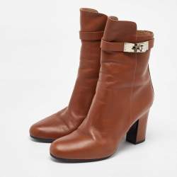 Hermes Brown Leather Joueuse Block Heel Ankle Length Boots Size 37