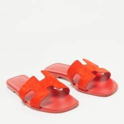 Hermes Orange Suede Oran Flat Sandals Size 40