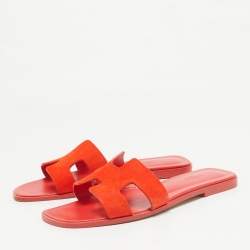 Hermes Orange Suede Oran Flat Sandals Size 40