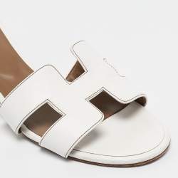 Hermes White Leather Oasis Slide Sandals Size 40