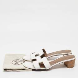 Hermes White Leather Oasis Slide Sandals Size 40