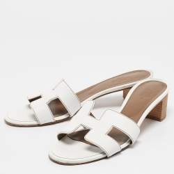Hermes White Leather Oasis Slide Sandals Size 40