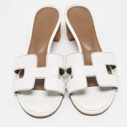 Hermes White Leather Oasis Slide Sandals Size 40