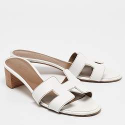 Hermes White Leather Oasis Slide Sandals Size 40