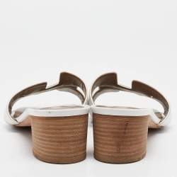 Hermes White Leather Oasis Slide Sandals Size 40