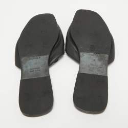 Pre Owned Hermes Black Leather Auteuil Flat Slide Sandals Size 40