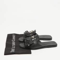 Pre Owned Hermes Black Leather Auteuil Flat Slide Sandals Size 40
