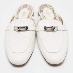 Hermes White Leather Oz Flat Mules Size 37