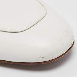 Hermes White Leather Oz Flat Mules Size 37