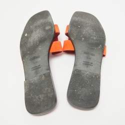 Hermes Orange Suede Oran Flat Slides Size 41.5