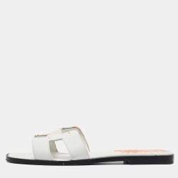 Pre Owned Hermes Orange/White Leather Peinture Fraîche Oran Flat Sandals Size 40