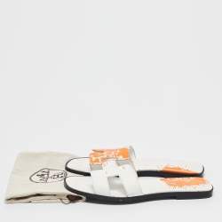 Pre Owned Hermes Orange/White Leather Peinture Fraîche Oran Flat Sandals Size 40