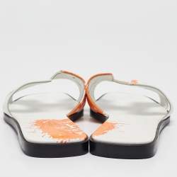 Pre Owned Hermes Orange/White Leather Peinture Fraîche Oran Flat Sandals Size 40
