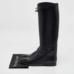 Pre Owned Hermes Black Leather Jumping Knee Length Boots Size 40.5