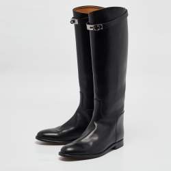 Pre Owned Hermes Black Leather Jumping Knee Length Boots Size 40.5