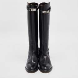 Pre Owned Hermes Black Leather Jumping Knee Length Boots Size 40.5