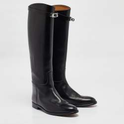 Pre Owned Hermes Black Leather Jumping Knee Length Boots Size 40.5