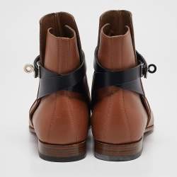 Pre Owned Hermes Brown Leather Neo Ankle Length Boots Size 38