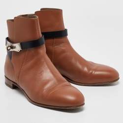 Pre Owned Hermes Brown Leather Neo Ankle Length Boots Size 38
