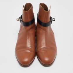 Pre Owned Hermes Brown Leather Neo Ankle Length Boots Size 38