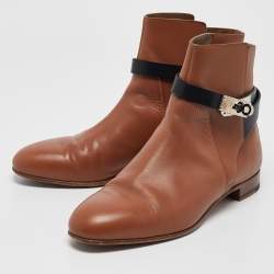 Pre Owned Hermes Brown Leather Neo Ankle Length Boots Size 38