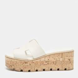 Hermes White Leather Eze Wedge Sandals Size 39