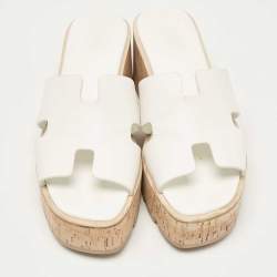 Hermes White Leather Eze Wedge Sandals Size 39