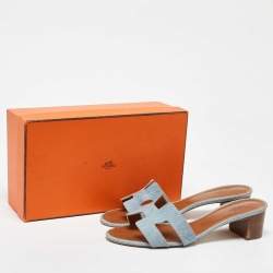 Hermes Blue Denim Oasis Slide Sandals Size 40