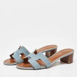 Hermes Blue Denim Oasis Slide Sandals Size 40