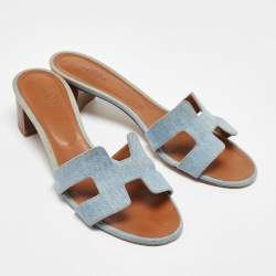 Hermes Blue Denim Oasis Slide Sandals Size 40