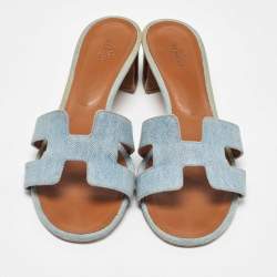 Hermes Blue Denim Oasis Slide Sandals Size 40