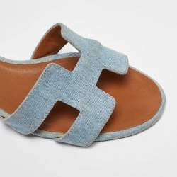 Hermes Blue Denim Oasis Slide Sandals Size 40