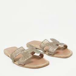 مملوكة مسبقًا Hermes Metallic Python Oran Flat Slides Size 38.5