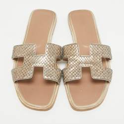 مملوكة مسبقًا Hermes Metallic Python Oran Flat Slides Size 38.5