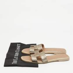 مملوكة مسبقًا Hermes Metallic Python Oran Flat Slides Size 38.5